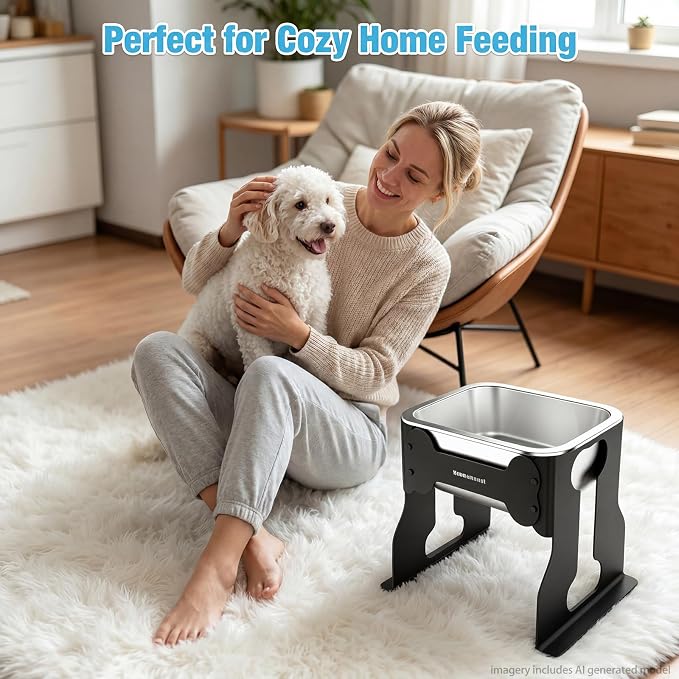 0.85 Gallon Dog Food Bowls Elevated, 10" Raised Dog Bowl with Stand for Medium Breed, Full Metal Feeding Station for Joint Pressure Relief, Easy Clean for Indoor Outdoor
