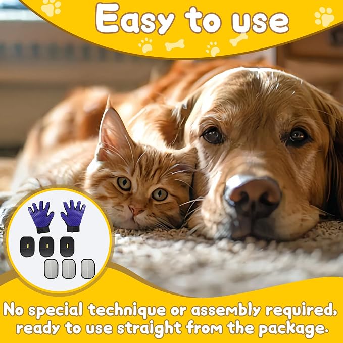 8 Pcs Pet Grooming Gloves for Shedding, Blue | 6x Reusable Cat & Dog Hair Removal Gloves, 1 Pair 2-in-1 Deshedding Brush & Massage Mitt, Safe for Dogs & Cats, Efficient