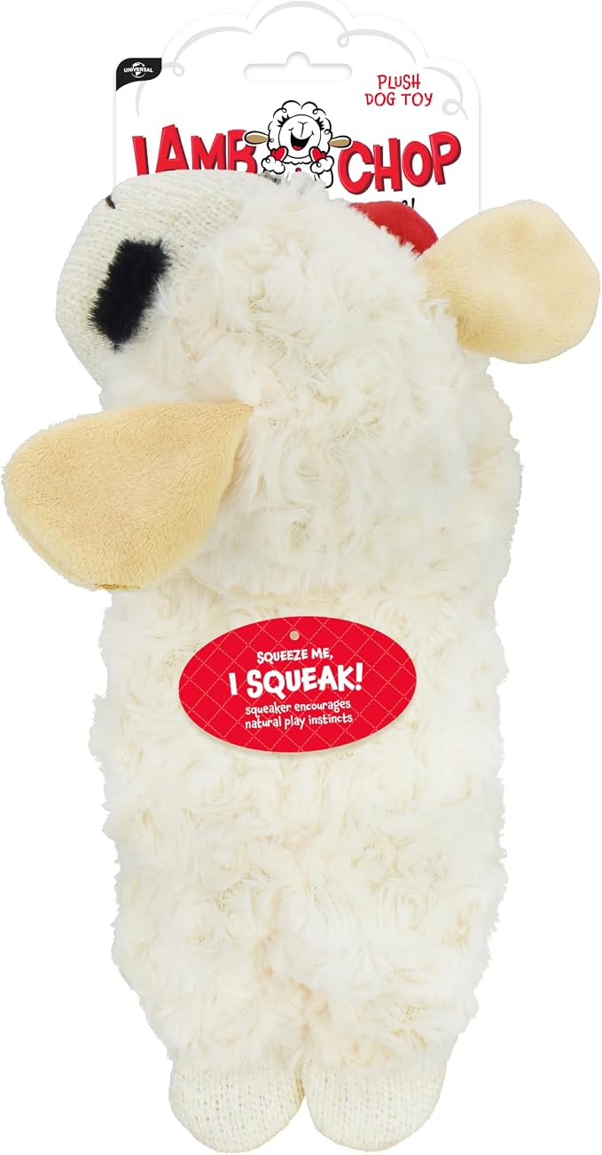 Multipet Lamb Chop Dog Plush Toy - Squeaky Toy for Small & Medium Dogs - Extra Soft Plush - Stuffed Animal for Cuddling & Playing (10", Cream, 5 Squeakers)