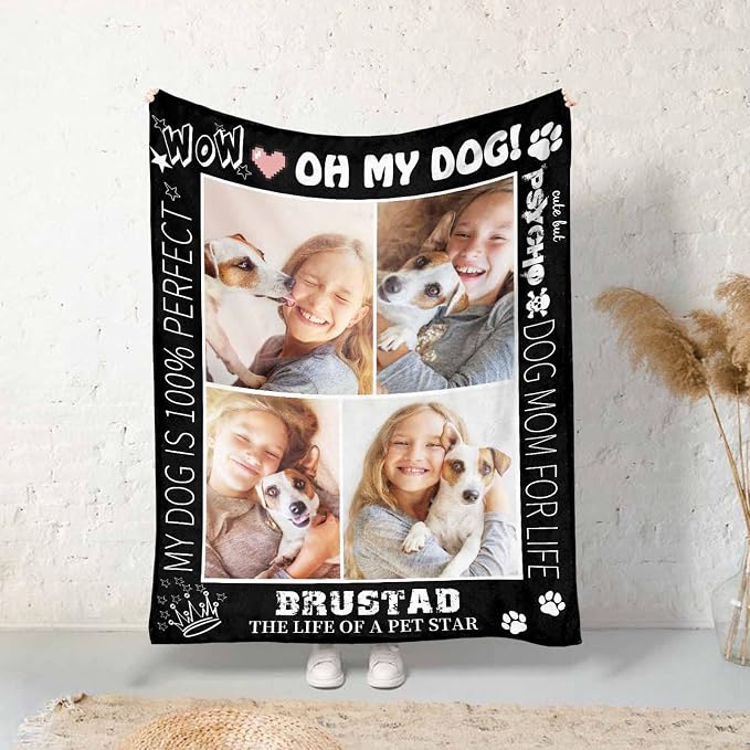 InterestPrint Personalized Loss of Pet Dog Throw Blankets Oh My Dog The Life of a Pet Star Crown Blanket Custom Memorial Dog Blankets with Beloved Photo Remembrance Blanket Gift 40X50 Inch