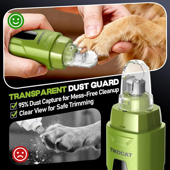 Whisper-Quiet Dog Nail Grinder, 50% More Powerful 6-Speed Pet Nail Trimmer with LED Display & 4 LED Lights, 3 Grinding Bits, No Over-Cutting, Stress-Free Grooming for Dogs, Cats & All Sensitive Pets
