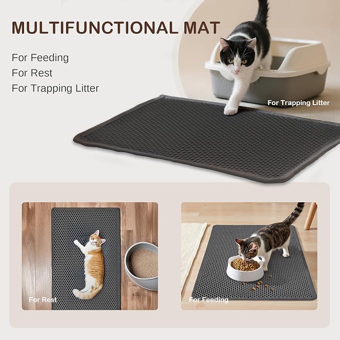 Grey Litter Mat, 47.2x27.6 Inches Double Layer Honeycomb Litter Box Mat, Waterproof Urine Proof Larger Cat Box Mat