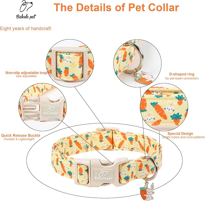 Easter Dog Collar for Medium Dogs - Cute Carrot Bunny Easter Collars for Boy Girl Dogs, Lightweight Adjustable Yellow Cartoon Holiday Dog Collar M