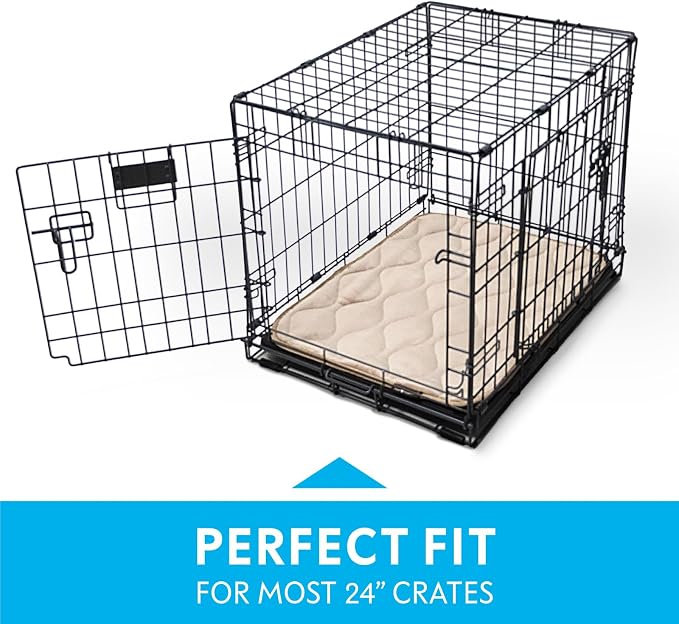 Paw Inspired Washable Padded Crate Mats for Dogs | 23” x 17” Pad, Fits 24-inch Kennels | Leakproof, Waterproof Bottom, Plush Pet Beds (Tan)
