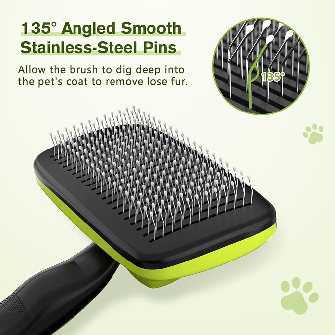 Pecute Skin Friendly Self-Cleaning Slicker Brush for Dog & Cat Shedding | 1 click clean, Lightweight, Undercoat hair removal, For short/long/double/white coats