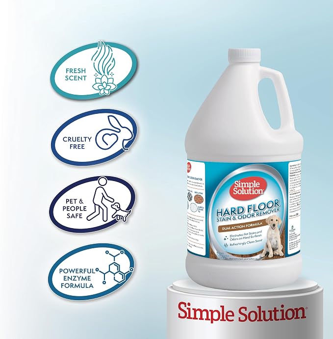 Simple Solution Hard Floor Stain & Odor Remover, Pet Stain Cleaner, Gallon | Dog Stain & Odor Remover, Pet Urine Enzyme Cleaner, Dog Urine Hardwood Cleaner, Pet Odor Eliminator, Hard Floor Stain Remover
