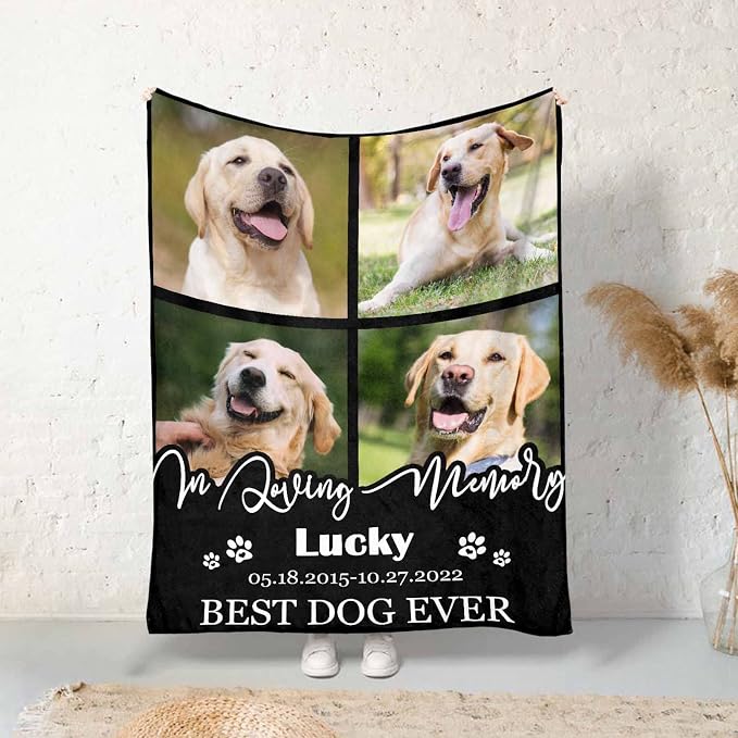 InterestPrint Personalized Pet Memorial Blanket in Loving Memory Best Dog Ever Blanket Custom Loss of Dog Memorial Fleece Blankets Memory Throw Blanket Gift for Grieving Pet Owner 50X60 Inch