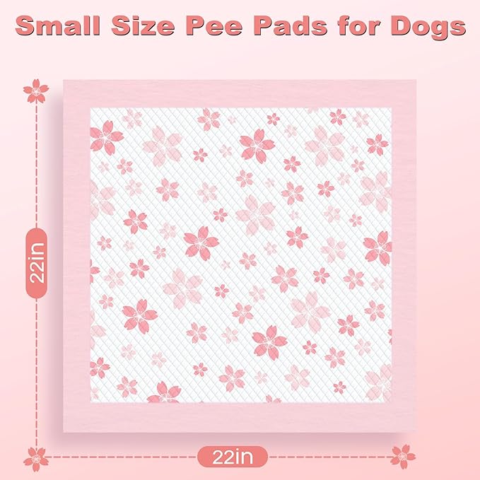 MIZOK Puppy Pads Pink 22x22in, Ultra Absorbent Wee Wee Pads with Pheromone Attractant, Decorative Cherry Blossom 6-Layer Leak-Proof Potty Training Pads, Disposable (100 Count)