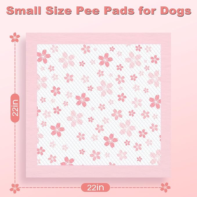 MIZOK Puppy Pads Pink 22x22in, Quick-Dry Puppy Training Pads with Pheromone Attractant, Decorative Cherry Blossom 6-Layer Heavy Duty Leak-Proof Pet Pads, Disposable (50 Count)