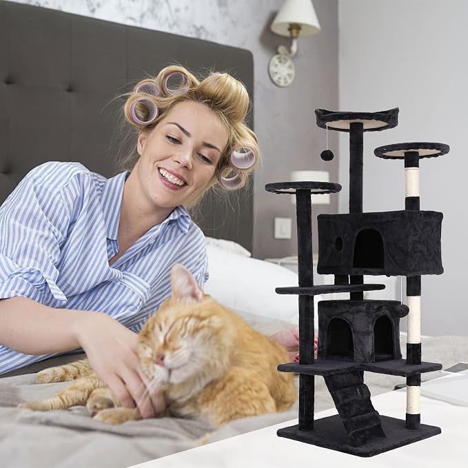 70'' Tall Multi-Level Cat Tree with Scratching Post, Platform, Condo, Tower and Funny Toy for Indoor Medium Cats