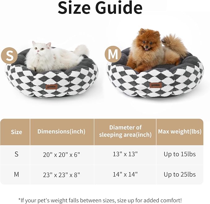 ZOMISIA Cat Beds for Indoor Cats, Cute Donut Kitten Beds for Small Dog, Round Plush Bed for Puppy and Large Cats, Anti-Slip Bottom, Grey