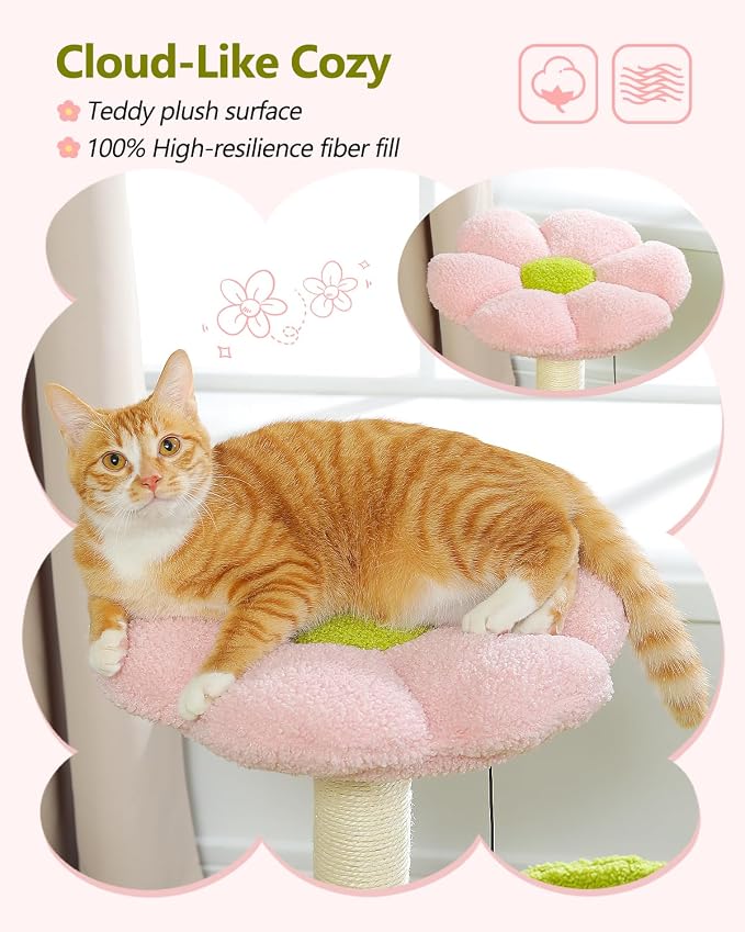 MUTTROS Flower Cat Tree, 28" Cat Tower with Cozy Flower Perch, Large Hammock for Indoor Small Cats, Cute Cat Tree with Sisal Scratching Post and Fur Toy Ball for Kittens, Pink