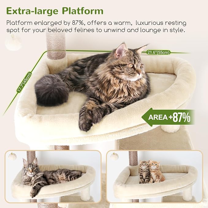 Globlazer Giant Cat Tree for Indoor Large Cats, 83in, F83, Beige | XXL Cat Tower with 9 Scratching Posts for 20lb+ Heavy Duty Large Adult Cats