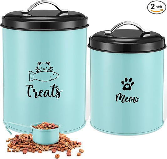 Honeydak 2 Pack Cat Treat Container Metal Pet Food Jar with Lid Cookie Container Gifts for Cat Lovers for Farmhouse Housewarming Gift Kitchen Counter Treat Jar Food Storage for Pet