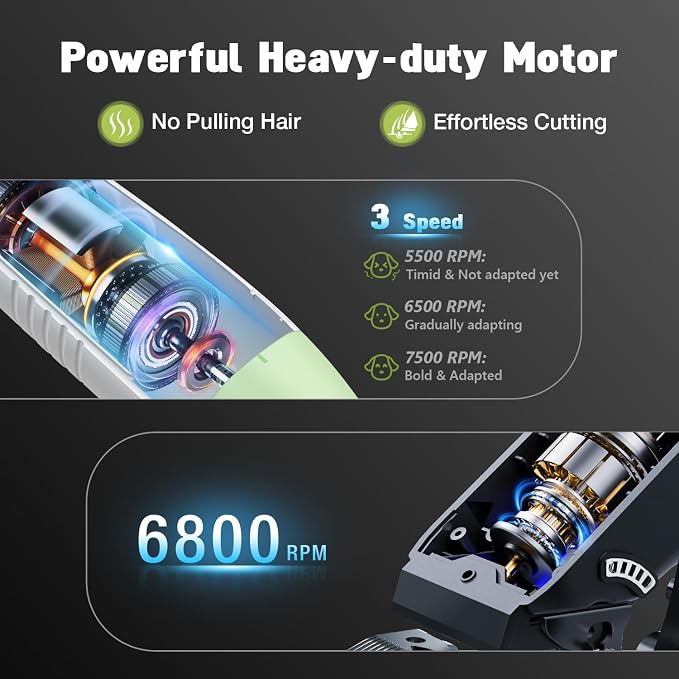 Dog Grooming Kit Dog Clippers for Grooming for Thick Curly Coats | Low Noise Pet Paw Trimmer with Qiuet Nail Grinder Rechargeable Stainless Steel Hair Trimmer for Heavy Coats Dogs Cats