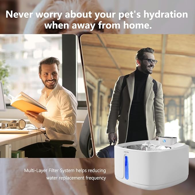 Automatic Cat Water Fountain, Wireless Pet Water Fountain with Stainless Steel Tray & BPA-Free Body, Ultra Quiet Pump, Motion Sensor, Easy to Clean, 3.2L/108oz for Multiple Cats & Small Dogs