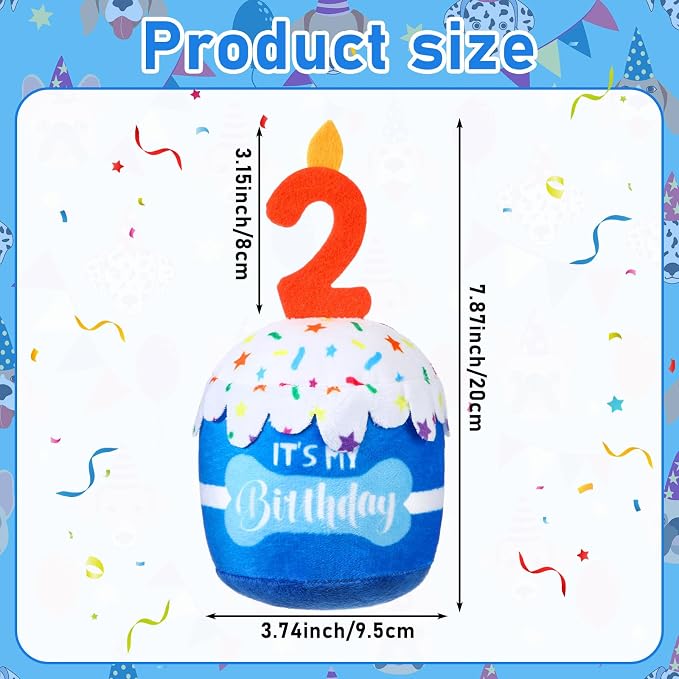 Dansydaisy Dog Birthday Cake Toy Squeaky Plush Toy for Girl Boy Gifts, Chew Accessories for Dog Birthday Party Decor Favor for Large, Medium and Small Dogs(2nd,Blue)