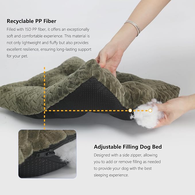 42 Inch Dog Crate Bed for Large Dogs,Washable Large Dog Crate Pad for Dog Cages,Soft Jacquard Flannel Kennel Mat with Anti-Slip Bottom,Fluffy Dog Bed for Crates and Indoor Floors,Olive Green
