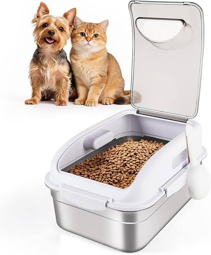 ALL FOR PAWS Stainless Steel Pet Food Storage Container with Airtight Lid & Scoop, 304 Stainless Metal Storage Bin for Dry Cat Food&Treats, Bird Seed, Up to 7 Lbs, Keep Fresh, Easy to Clean
