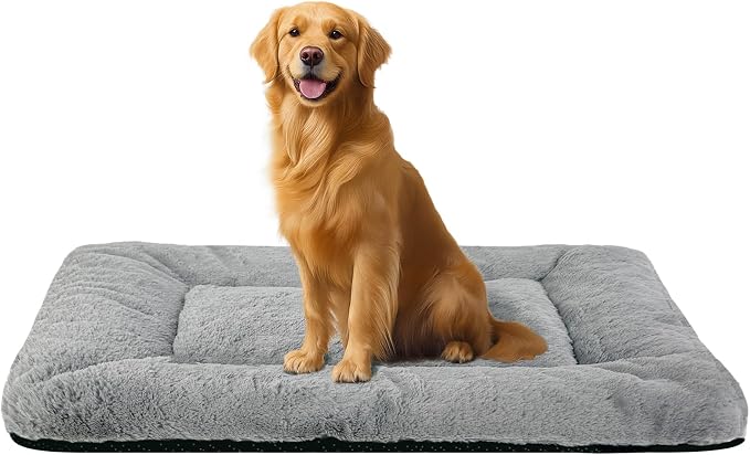 Washable Dog Crate Bed Mat for Medium/Large Dogs – All-Season Comfort with Ultra-Soft Flannel & Heavy-Duty Support (Gray, 36''L*23''W)