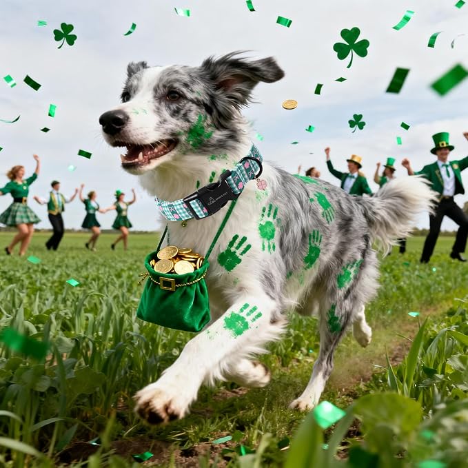 ARING PET St Patrick's Day Dog Collar, Cute Green Clover Shamrock Grid Puppy Pet Collars for Small Medium Large Boy Girl Dogs-S
