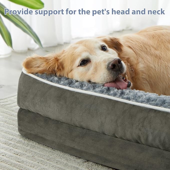 BFPETHOME Orthopedic Washable Dog Bed, Sleeping Couch for Large Senior Dogs | Deluxe Plush Rose Velvet Washable Cover, Egg Crate Foam Support, Waterproof Lining, Non-Slip Bottom, Senior Dogs