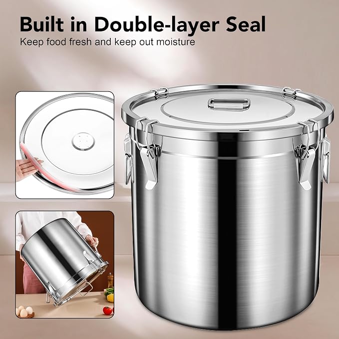 Newget 38lb Airtight Stainless Steel Dog Food Storage Container with Scoop | Large Metal Pet Food Containers Set with Sealed Lid, Metal Lock for Easy Open and Close, Keeps Fresh for Cat / Dog Food