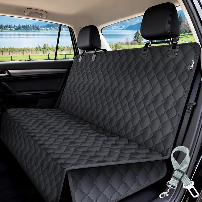 Back Seat Cover for Kids in Car | 100% Waterproof Car Seat Protector for Dogs with Seat Belt, Non-Slip | Bench Seat Cover from Scratches, Spills & Mess | Rear Seat Protector Fit Cars/SUVs/CRVs/Trucks