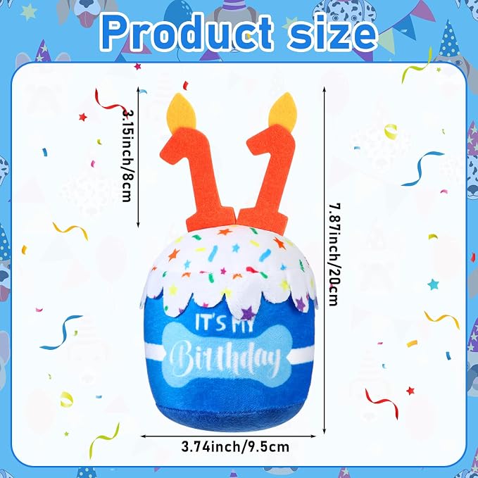 Dansydaisy Dog Birthday Cake Toy Squeaky Plush Toy for Girl Boy Gifts, Chew Accessories for Dog Birthday Party Decor Favor for Large, Medium and Small Dogs(11th,Blue)