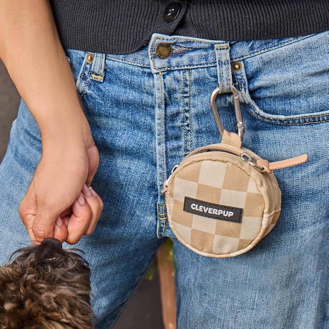 Snackpack Double Insulated Dog Treat Pouch – 1.5 Cup Capacity, 2 BPA-Free Waterproof Zipper Pockets, Carabiner for Belt/Leash – Compact Training & Travel Bag – Checkerboard