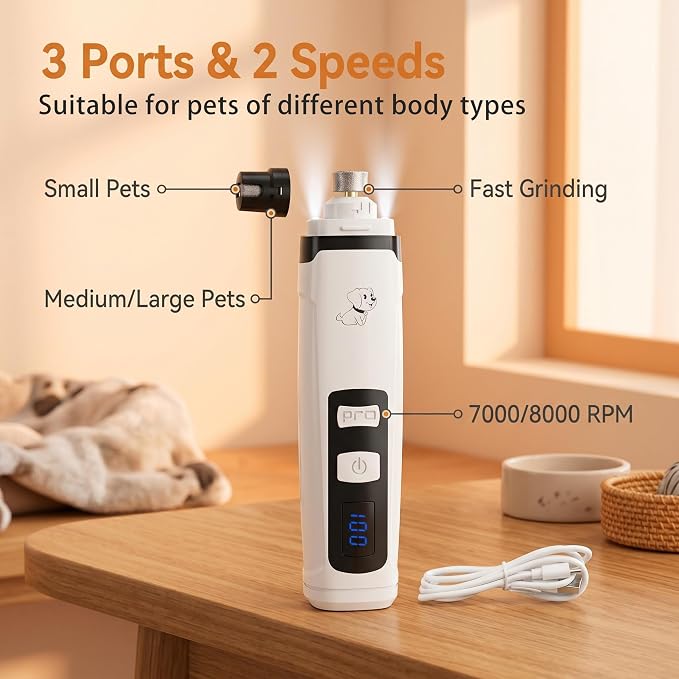 silent paws Dog Nail Grinder, 2-Speed Quiet Dog Nail Trimmer with Light | LCD Screen with Visible Battery Level，Pet Pro Grooming Tool for Small to Large Dogs & Cats