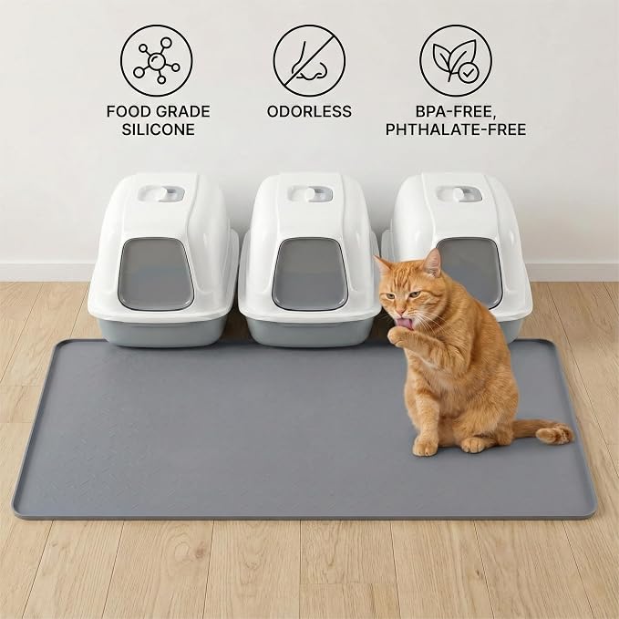 XL Cat Litter Mat: Premium Silicone Waterproof Litter Box Mat with 0.63" High Raised Edges - Non-Slip, Easy to Clean, Soft on Paws Floor Protector for Scatter Control