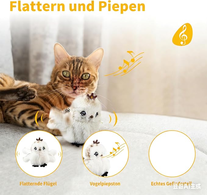Gigwi Interactive Cat Toys for Indoor Cats, Flapping and Chirping Catnip Toys for Cat Exercise, Automatic Cat Toy with Beating Wings & Real Feather Tail, Rechargeable Cat Kicker Toy Prince