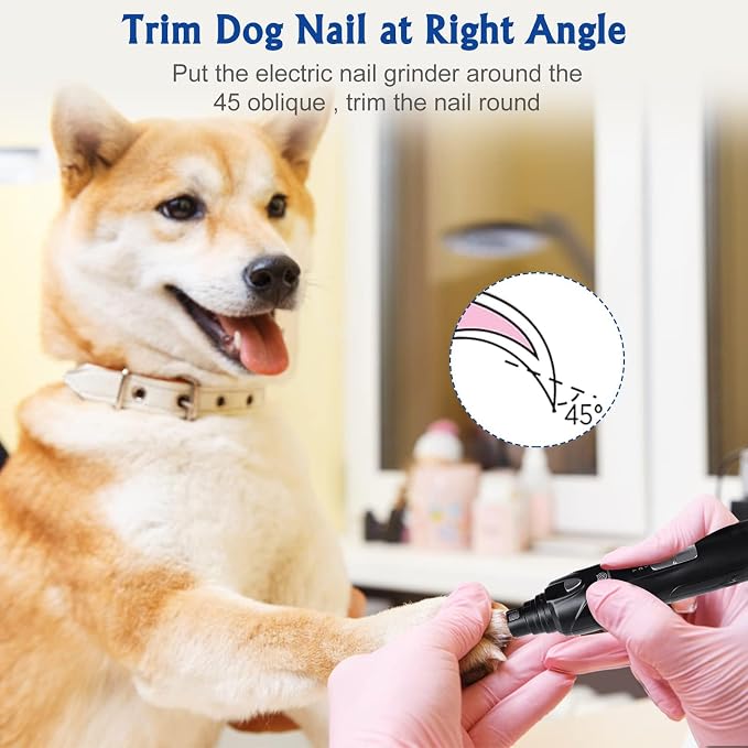 Petsaunter Dog Nail Grinder, 2-Speed and LED Light, Touch-Switch, TypeC, Quiet and Low-Vibration Dog Nail Trimmers, and 3 Ports for Large Dogs, Medium, Small Dogs Cats Pets with Hard or Thick Nail