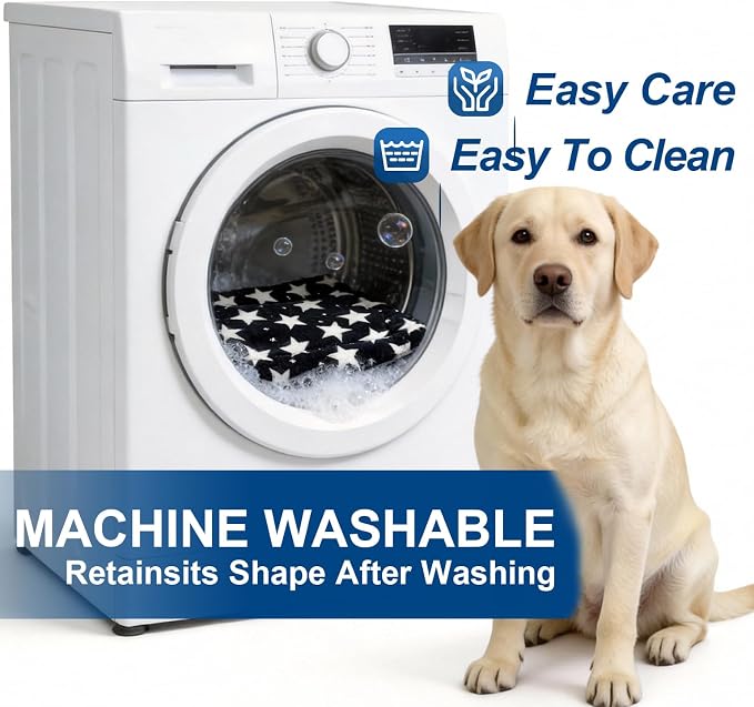 Washable Dog Bed Mat With Anti-Slip Bottom, Deluxe Plush Memory Foam Crate Pad & Waterproof Outdoor Kennel Mat For Dogs & Cats-Durable Crates Beds, Large Medium Small Puppy Size 24" x 18",Blue