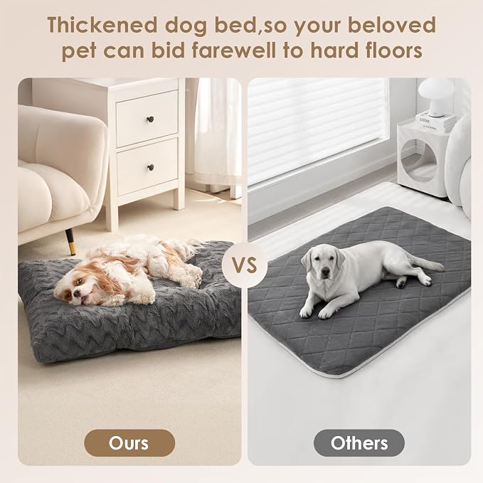 EHEYCIGA Washable Dog Bed for Crate 36x27 Inch, Anti-Slip L Plus Kennel Pad for Dogs Up to 55 lbs, Plush and Comfy Pet Sleeping Mat, Charcoal