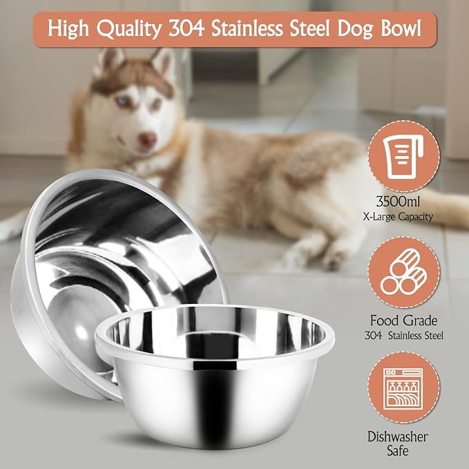 Spacnom Elevated Dog Bowls for Large Dogs, Raised Dog Bowl Stand with Two X-Large Stainless Steel Bowls for Dogs, 3.5L Capacity, Rustic Walnut