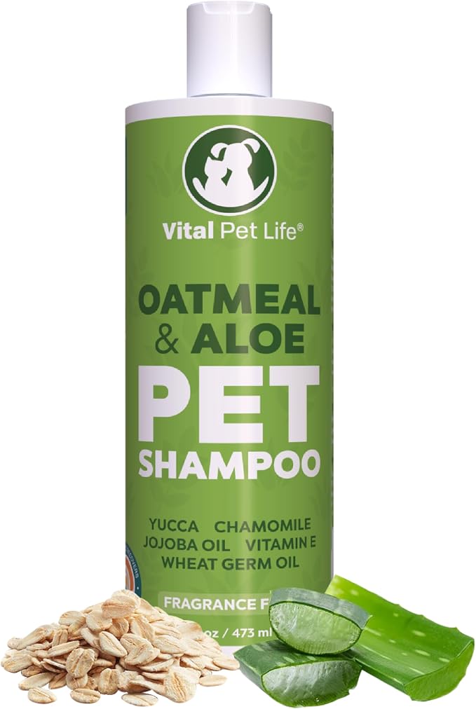 Oatmeal Shampoo for Dogs - Helps Dry Coats & Itchy Sensitive Skin, 16 oz | Aloe Vera, Chamomile, Jojoba Oil, Vitamin E, No Parabens or Artificial Dyes