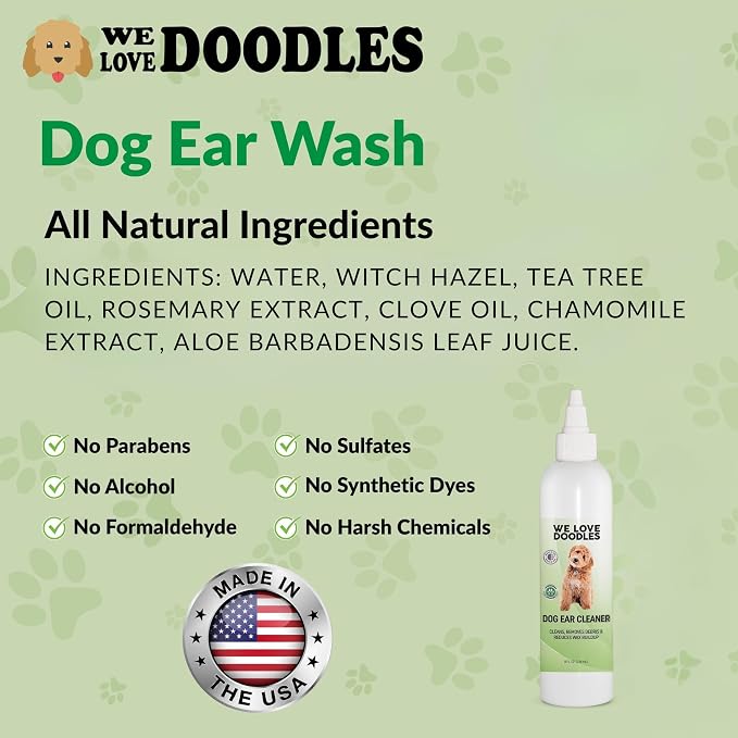 Dog Ear Cleaner, Natural Formula Puppy Ear Wash & Cleaning, Made in USA | Advanced Dog Ear Cleaning, Reduces Itching, Odor & Wax, Ear Drops for Dogs, Golden Doodle & Poodle Ear Flush, Puppy Essential