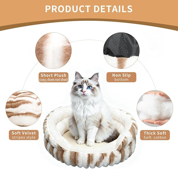 Cat Bed for Indoor Cats,20in Kitten Bed Donut Washable, Calming Fluffy with Non-Slip Base Pet Bed,Cat Bed Warm for Winter