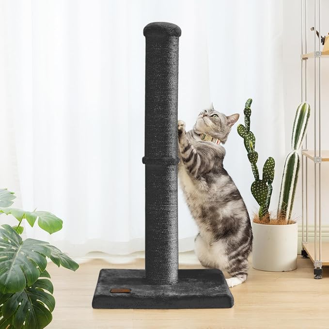 Karolpar 34inch Cat Scratching Post with Natural Sisal Rope 4.3Inch Large Diameter Scratcher Post Tree for Indoor Cats Black