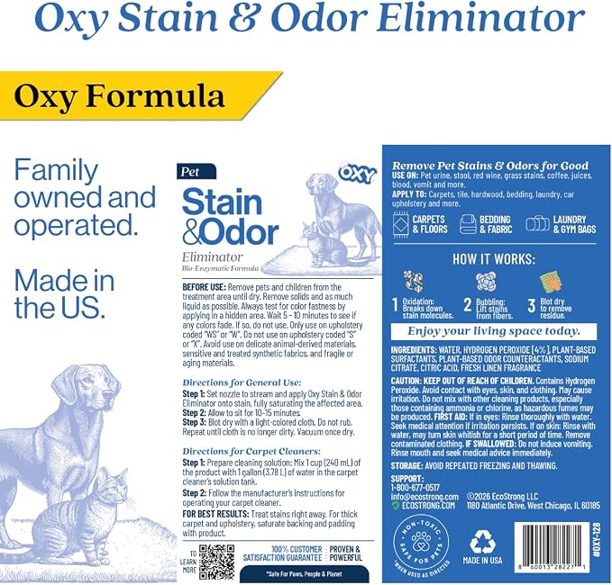Oxy Pet Carpet Cleaner Spray | Pet Stain Remover for Pet Urine, Cat Pee, Dog Poop | Deep Spot Treating Action on Carpeting, Upholstery, Laundry, Pet Beds & More (128 Fl Oz)