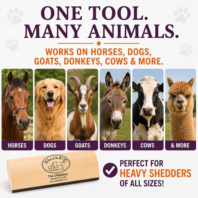 SleekEZ 10 Inch Horse Brush – Patented Horse Shedding Blade Made in USA - Removes Loose Hair & Undercoat - Deshedding Tool for Donkeys, Cows & Large Animals - Helps Reduce Seasonal Shedding