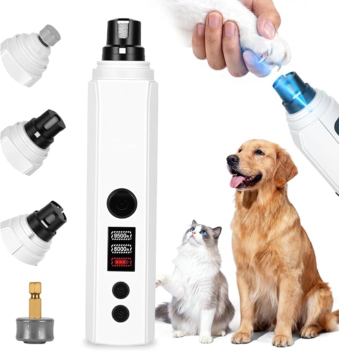 Quiet Dog Nail Grinder,2026 New Updated Quiet Electric 2-Speed Professional Pet Nail Grinder with Quick Sensor, Rechargeable Painless Trimmer for Large to Small Dogs & Cats, LED Light & Guard
