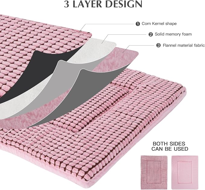 BVAGSS Reversible Dog Crate Pad, Memory Foam Pet Bed Mat, Soft Warm Machine Washable Sleeping Kennel Mattress for Small Medium Dogs XH079 (21''x13''x1.6'',Pink)