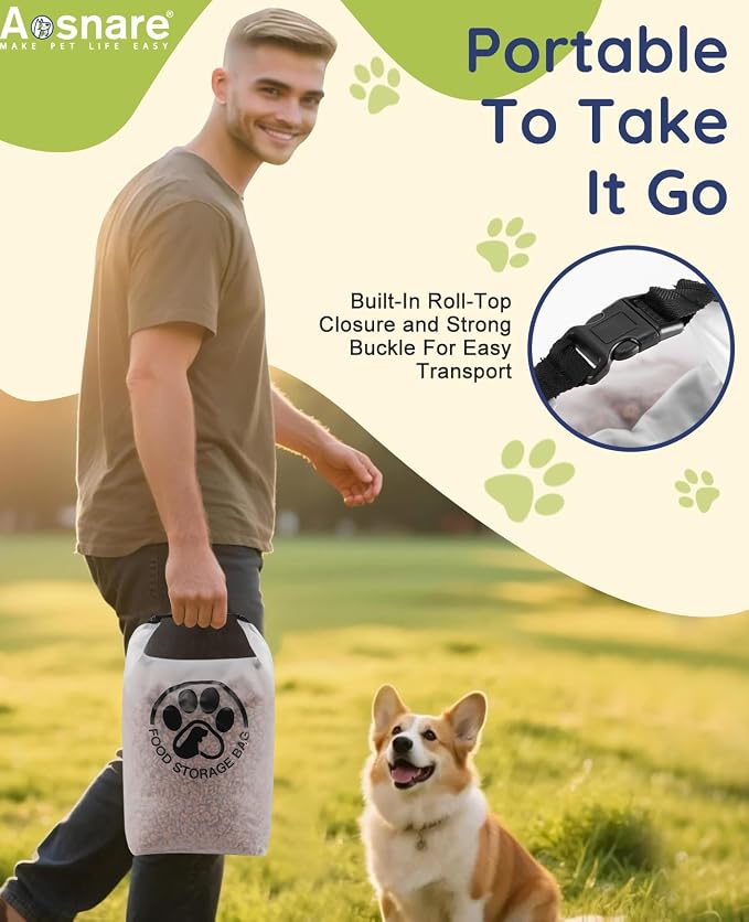 Pet Food Storage Bag for Travel - Transparent Leak-Proof Dog Food Container with Roll-Top Closure, Keeps Kibble Fresh for Camping Trip, Dog Boarding, Weekend Getaways (14 Cups)