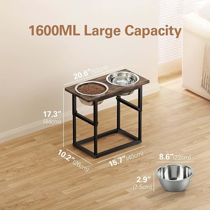 Zarler Elevated Dog Bowls for X-Large and Large Breed, 5 Adjustable Heights from 8.2'' - 17.3'', 2 Stainless Steel Bowls, 8.2'',11.8'',13.7'',15.7'',17.3'' Raised Dogs Bowls Stand