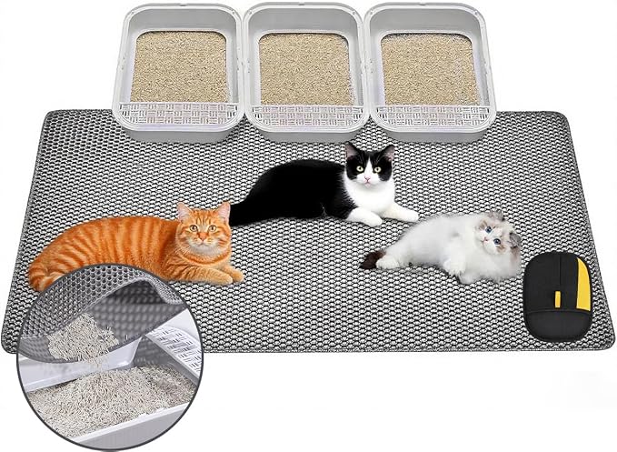 Large Cat Litter Mat, 46x32 Inches Extra Large Double Layer Honeycomb Cat Litter Trapping Mat, Non Slip Waterproof Urine Proof Mat, Scratch Resistant Durable Litter Rug
