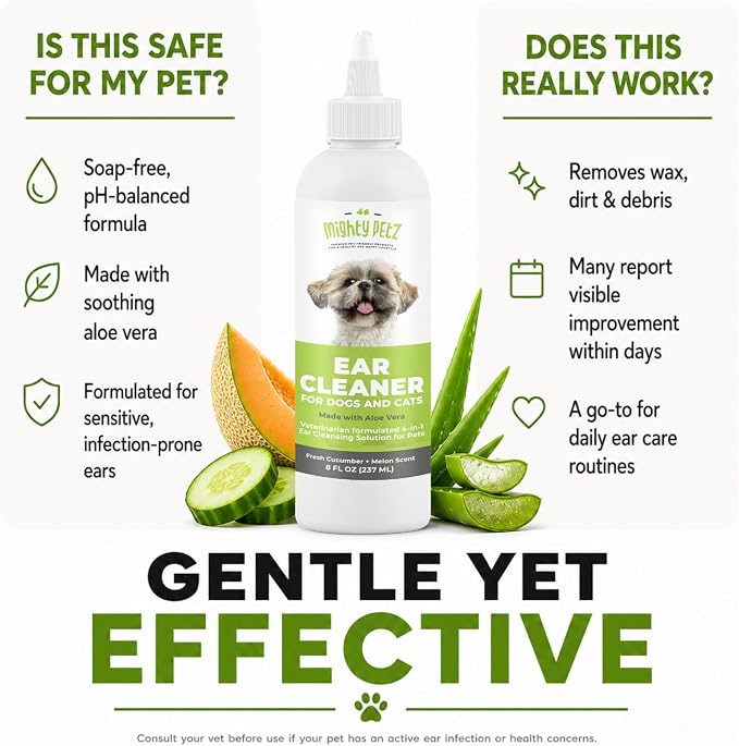 Dog Ear Cleaner – Pet Ear Wash to Support Itchy, Infection Prone Ears, Yeast and Wax. Advanced & Gentle Otic Cleaning Solution. Ear Drops for Dogs and Cats - 8 oz