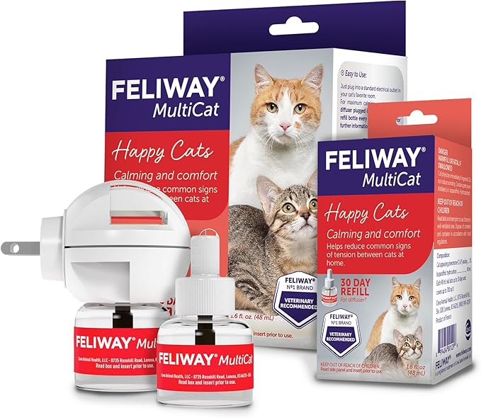 FELIWAY MultiCat Cat Calming Diffuser Kit and 1 Pack Refill – Helps Reduce Fighting, Tension and Aggression Between Cats Due to Stress – 30‑Day Cat Pheromone Plug in Diffuser for Multi‑Cat Homes | Helps Reduce Fighting, Tension and Aggression Between C...